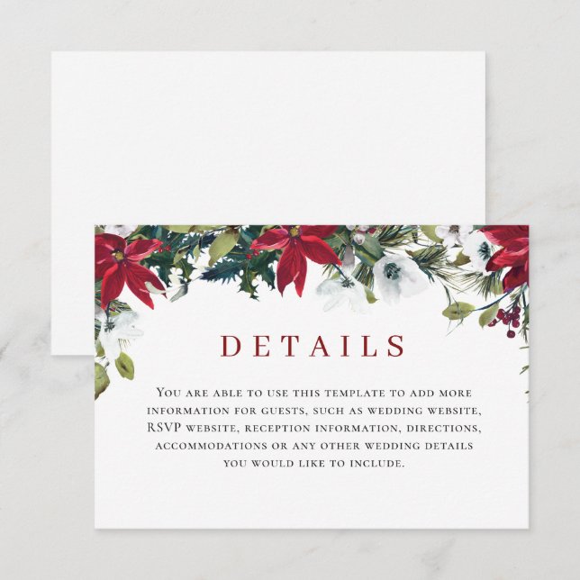 Elegant Red Poinsettia Watercolor Details Enclosure Card (Front/Back)