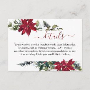 Elegant Red Poinsettia Watercolor Details Enclosure Card