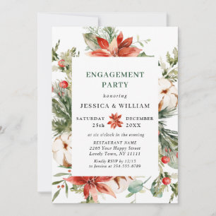 Elegant Red Poinsettia Watercolor ENGAGEMENT PARTY Invitation