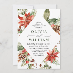 Elegant Red Poinsettia Watercolor ENGAGEMENT PARTY Invitation