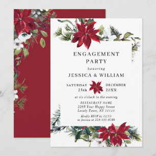 Elegant Red Poinsettia Watercolor ENGAGEMENT PARTY Invitation