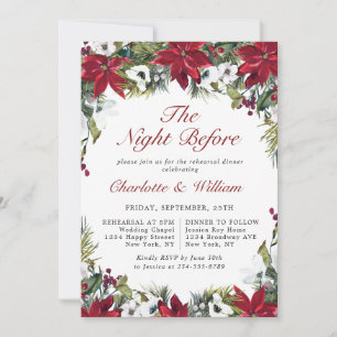 Elegant Red Poinsettia Watercolor REHEARSAL DINNER Invitation