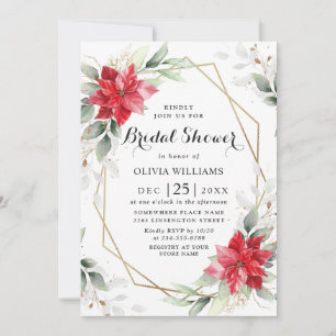 Elegant Red Poinsettia Winter Floral Bridal Shower Invitation