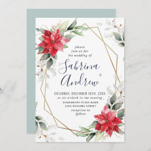 Elegant Red Poinsettia Winter Greenery Wedding Invitation