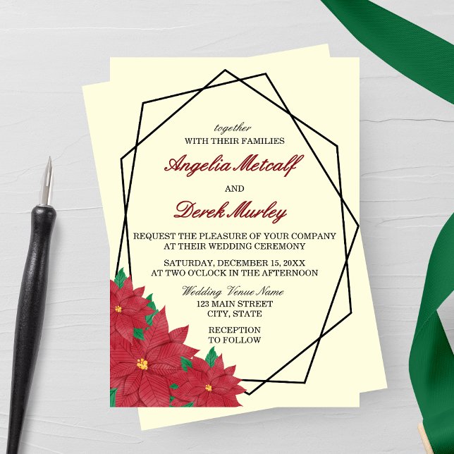 Elegant Red Poinsettia Winter Wedding Invitation (Creator Uploaded)