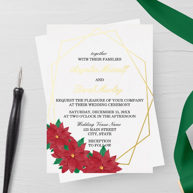Elegant Red Poinsettia Winter Wedding Invitation (Creator Uploaded)