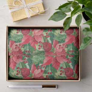 Elegant Red Poinsettias Christmas Tissue Paper