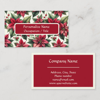 Elegant Red Poinsettias Floral Design Professional Business Card