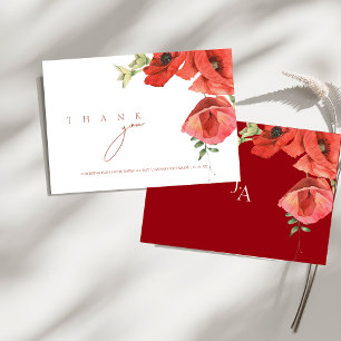 Elegant Red Poppies Floral Wedding Thank You Card