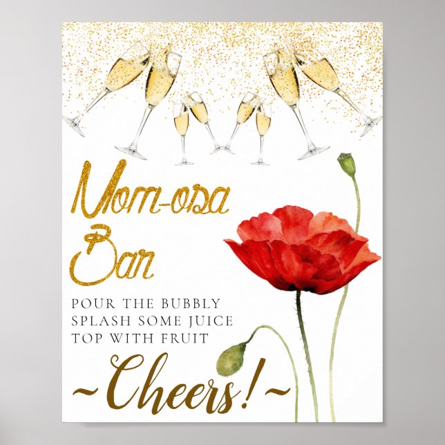 Elegant Red Poppy Baby Shower Mimosa Bar Sign (Front)