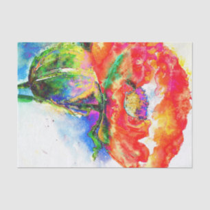 Elegant red poppy classic red floral watercolor  tissue paper