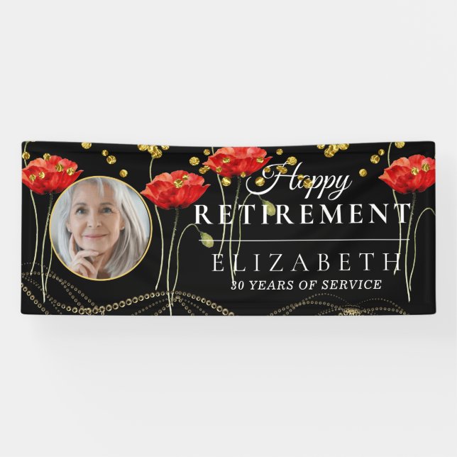 Elegant Red Poppy Custom Photo Retirement Party Banner (Horizontal)