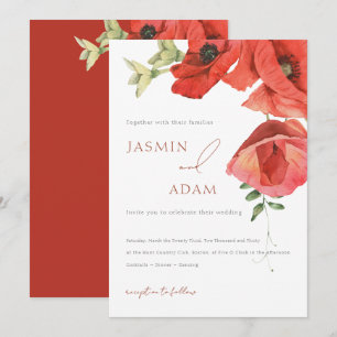 Elegant Red Poppy Floral Romantic Wedding Invitation