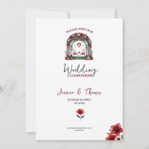 elegant red poppy floral wedding card invitation