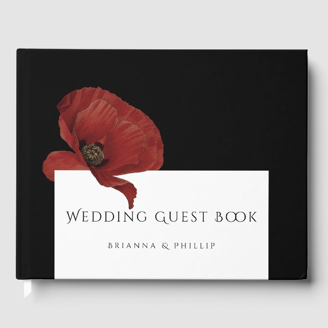 Elegant Red Poppy Floral Wedding  Guest Book (Front)