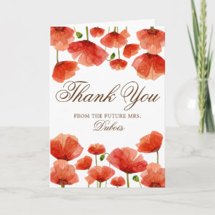 Elegant Red Poppy Flowers Bridal Wedding Thank You Card