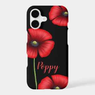 Elegant Red Poppy Flowers Name Floral Black