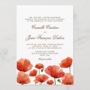 Elegant Red Poppy Flowers Wedding Invitation