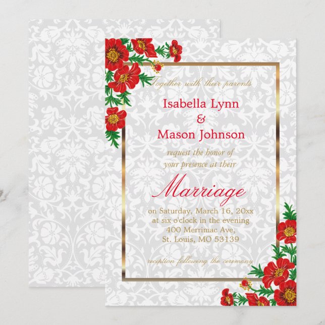 Elegant Red Poppy Flowers Wedding Invitation (Front/Back)