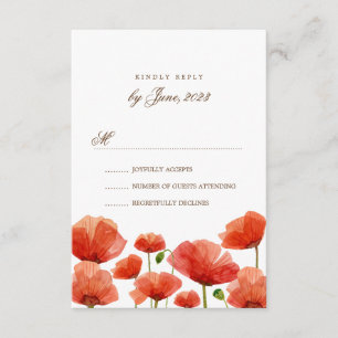 Elegant Red Poppy Flowers Wedding RSVP Card