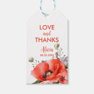 Elegant Red Poppy Greenery Fifty Birthday Gift Tags