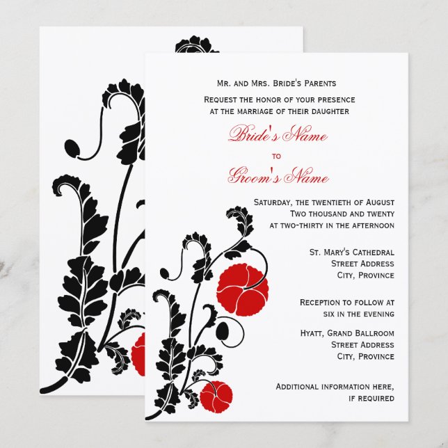 Elegant Red Poppy Wedding Invitation (Front/Back)