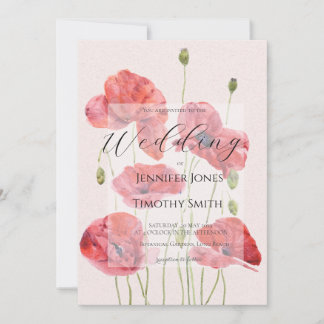 elegant red poppy wedding invitation