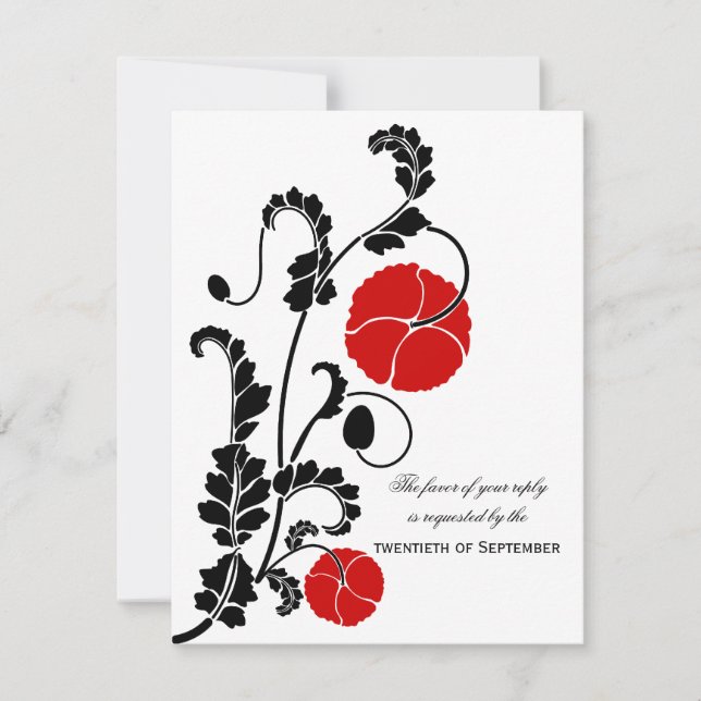 Elegant Red Poppy Wedding RSVP / Reply Cards (Front)