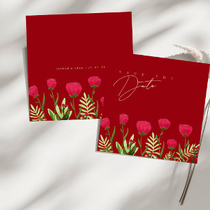 Elegant Red Poppy Wildflowers Wedding Save The Date