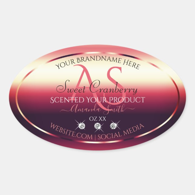 Elegant Red Product Labels Diamonds and Initials (Front)
