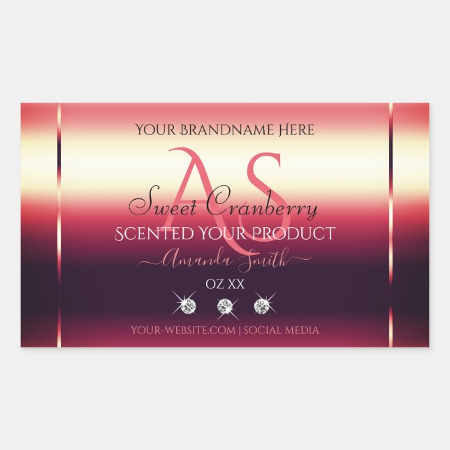 Elegant Red Product Labels Diamonds and Initials (Front)