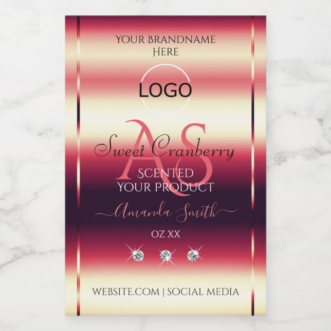 Elegant Red Product Labels Diamonds Initials Logo (Single Label)