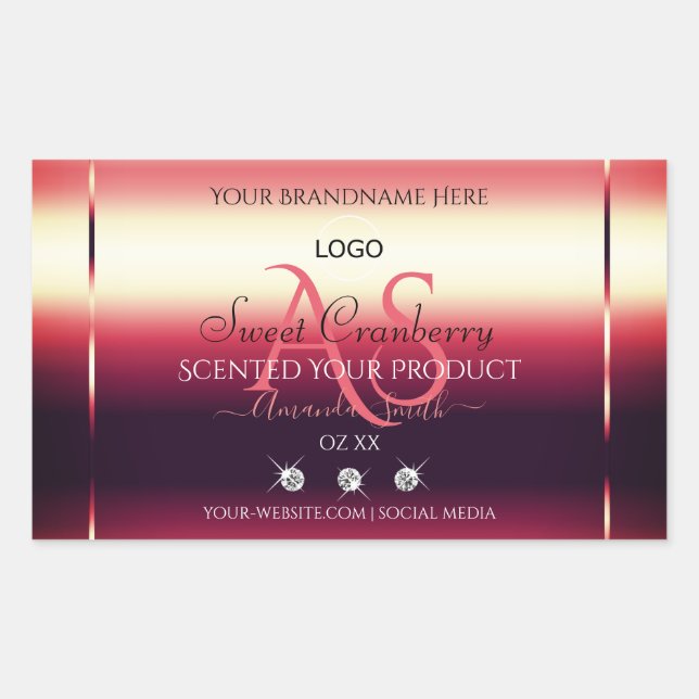 Elegant Red Product Labels Diamonds Initials Logo (Front)