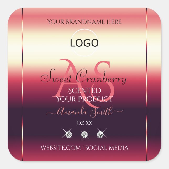 Elegant Red Product Labels Diamonds Initials Logo (Front)