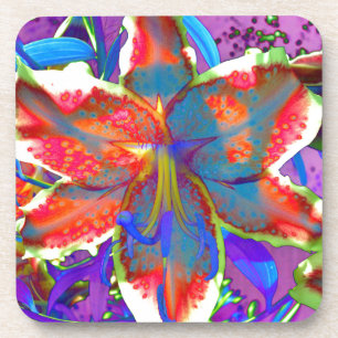 Elegant red purple blue floral Lily Coaster