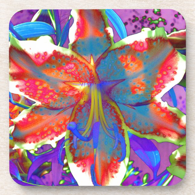 Elegant red purple blue floral  Lily Coaster (Front)