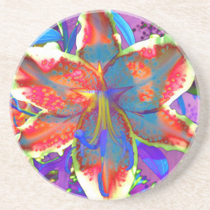 Elegant red purple blue floral Lily Coaster