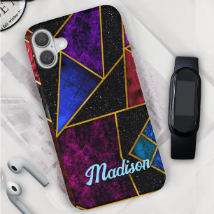 Elegant red purple girly geometric iPhone 16 case