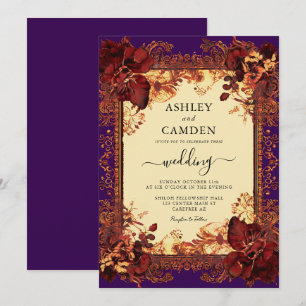 Elegant Red Purple Orange Wedding Invitation