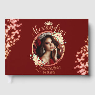 Elegant Red Quinceañera Celebration Spanish  Guest Book
