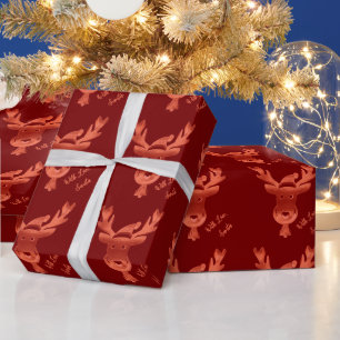 Elegant Red Reindeer Pattern Cute Christmas Wrapping Paper