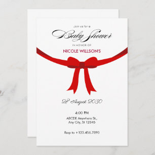 Elegant red ribbon bow baby shower invitation