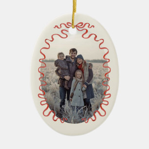 Elegant Red Ribbon Family Photo Christmas Ceramic Tree Decoration