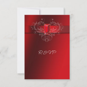 Elegant Red Ribbon Ruby Wedding Christmas RSVP Card
