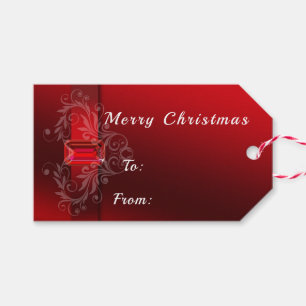Elegant Red Ribbon Sparkling Ruby Gift Tags