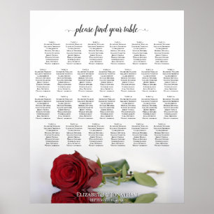 Elegant Red Rose 26 Table Wedding Seating Chart