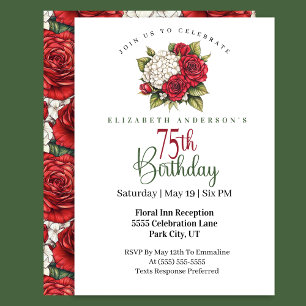 Elegant Red Rose 75th Birthday Invitation