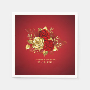 Elegant Red Rose And Gold Theme Wedding  Napkin