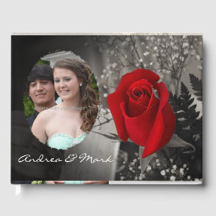 Elegant Red Rose and Soft Edge Oval Photo Frame Guest Book
