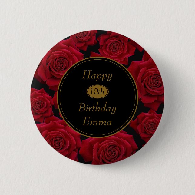 Elegant Red Rose Any Age Birthday 6 Cm Round Badge (Front)